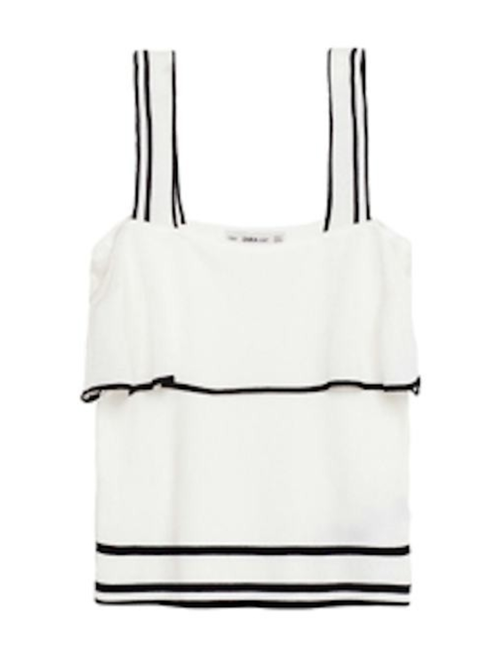 Zara White Knit Cold Shoulder Camisole Tank with Black Stripe Trim